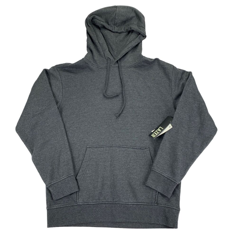 Lazer Mens Popover Burnout Fleece Solid Pullover Hoodie Charcoal Gray M